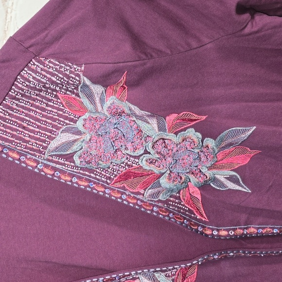 Soft Surroundings Dark Berry Playa Embroidered Jacket Open Beaded Womens 2X NWT - Picture 7 of 14